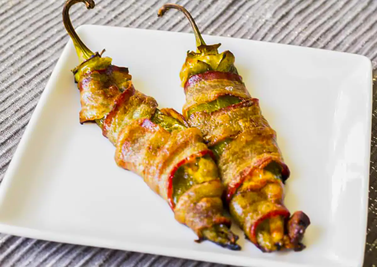 Serving Suggestion of Bacon Wrapped Chile Rellenos